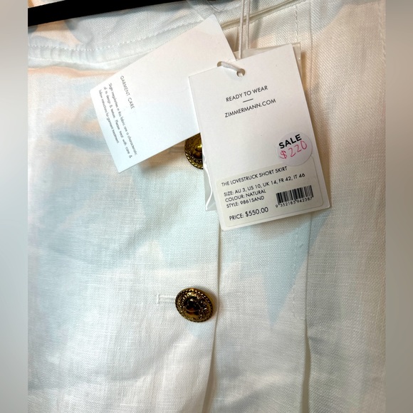 Zimmermann White Skirt with gold button details - Picture 2 of 3